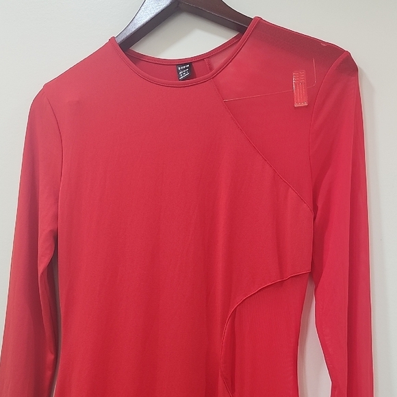 NWOT Red Bodycon Long Sleeve Mock Neck Dress - Picture 8 of 11